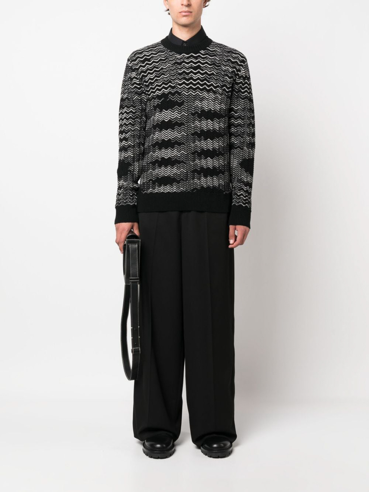 Shop Missoni Chevron Wool Blend Sweater In Negro