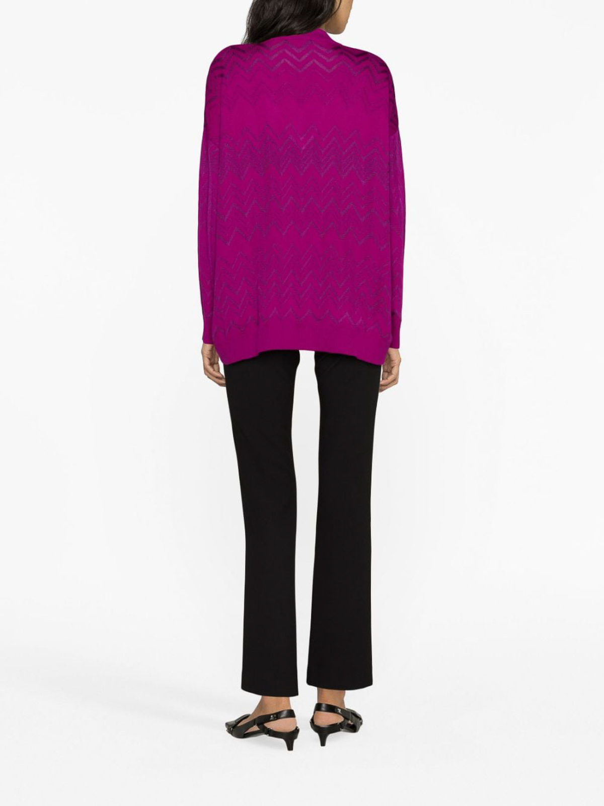 Shop Missoni V-neck Chevron Wool Blend Sweater In Purple