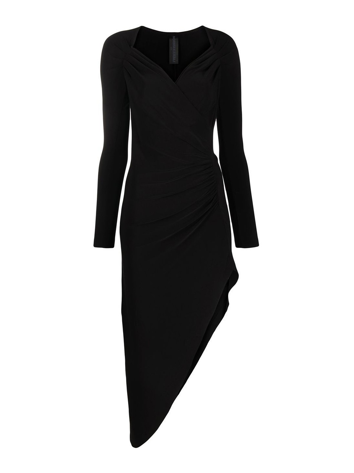 Norma Kamali Black Dress With Draped Details And Bare Shoulders In Tech Fabric Woman