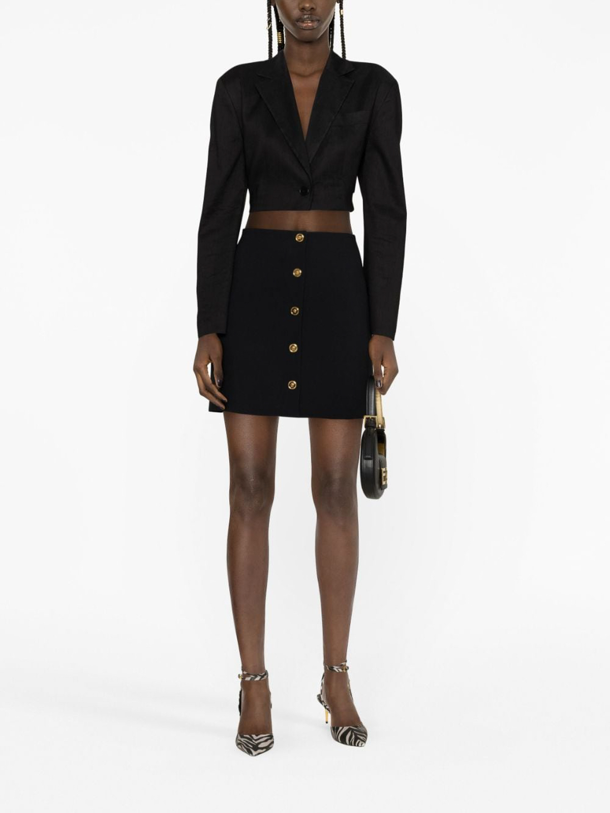 Shop Versace Medusa Buttons Satin Mini Skirt In Negro