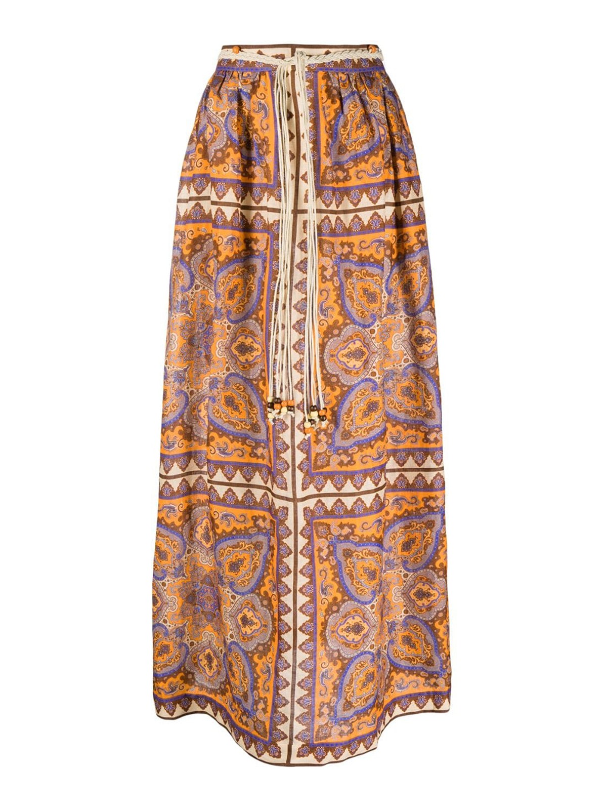 Shop Zimmermann Paisley Print Long Cotton Skirt In Orange