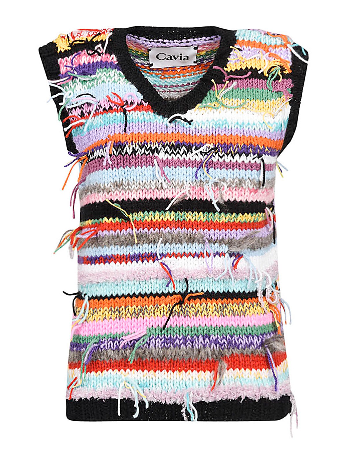 Shop Cavia V-neck Regular Fit Wool Vest In Multicolour