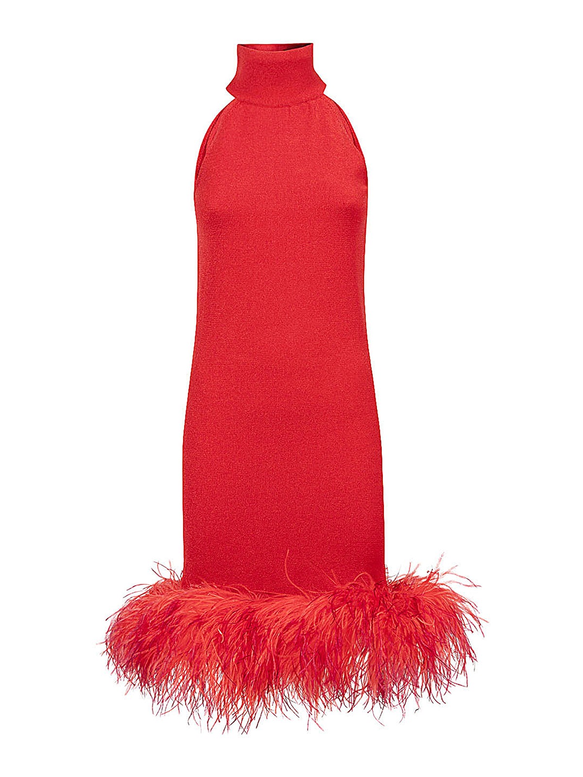 Shop Verguenza Open Back Short Dress With Feathers In Red