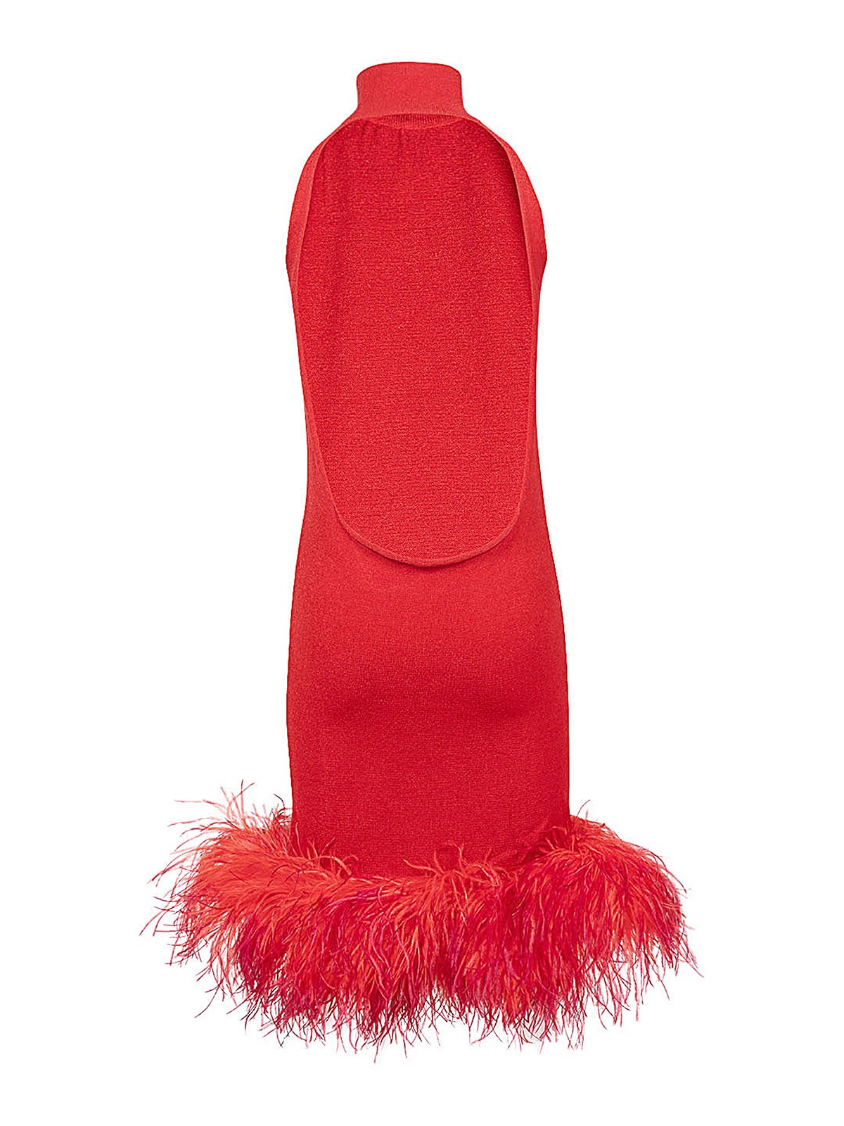 Shop Verguenza Open Back Short Dress With Feathers In Red