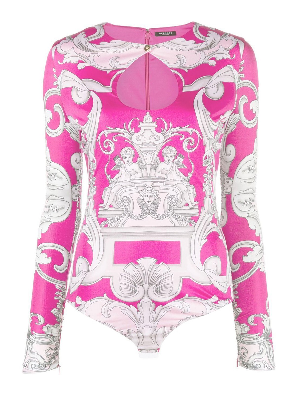 Versace Silver Baroque Print Viscose Bodysuit In Multicolour