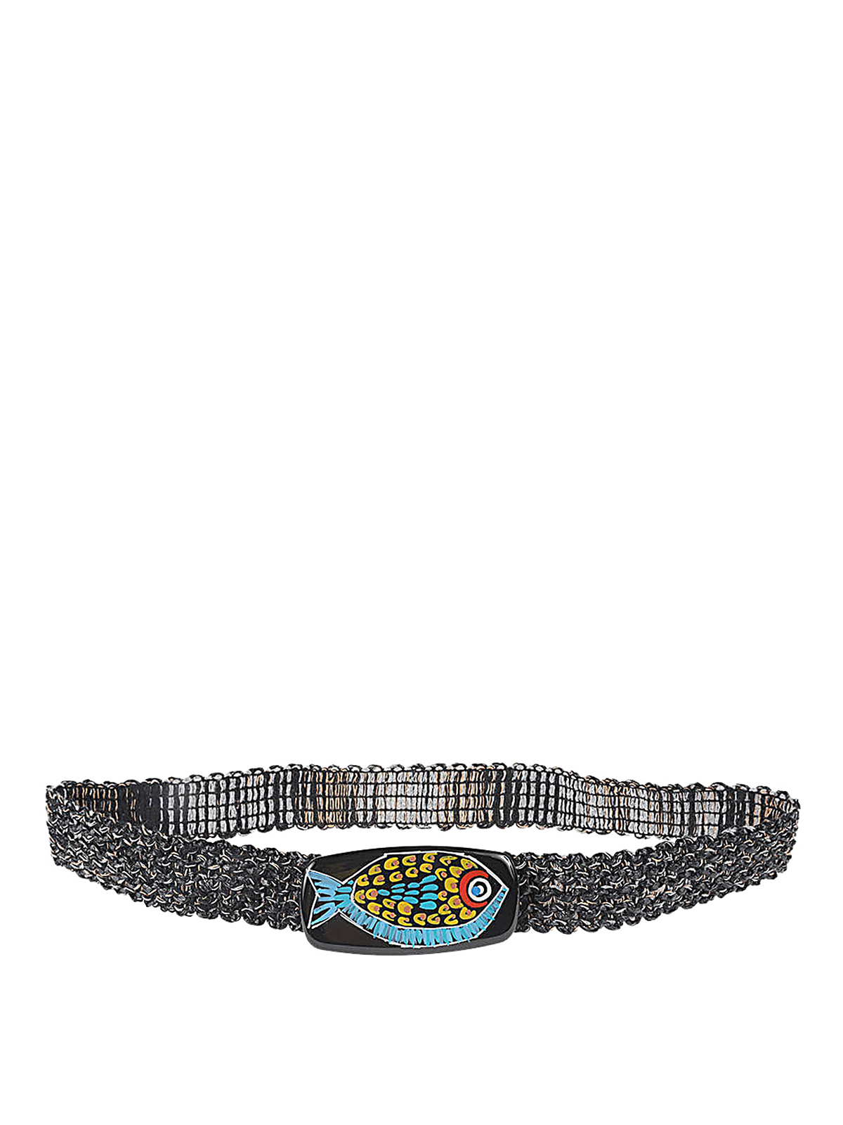 Exquisite J Raffia Belt With Painted Buckle In Black