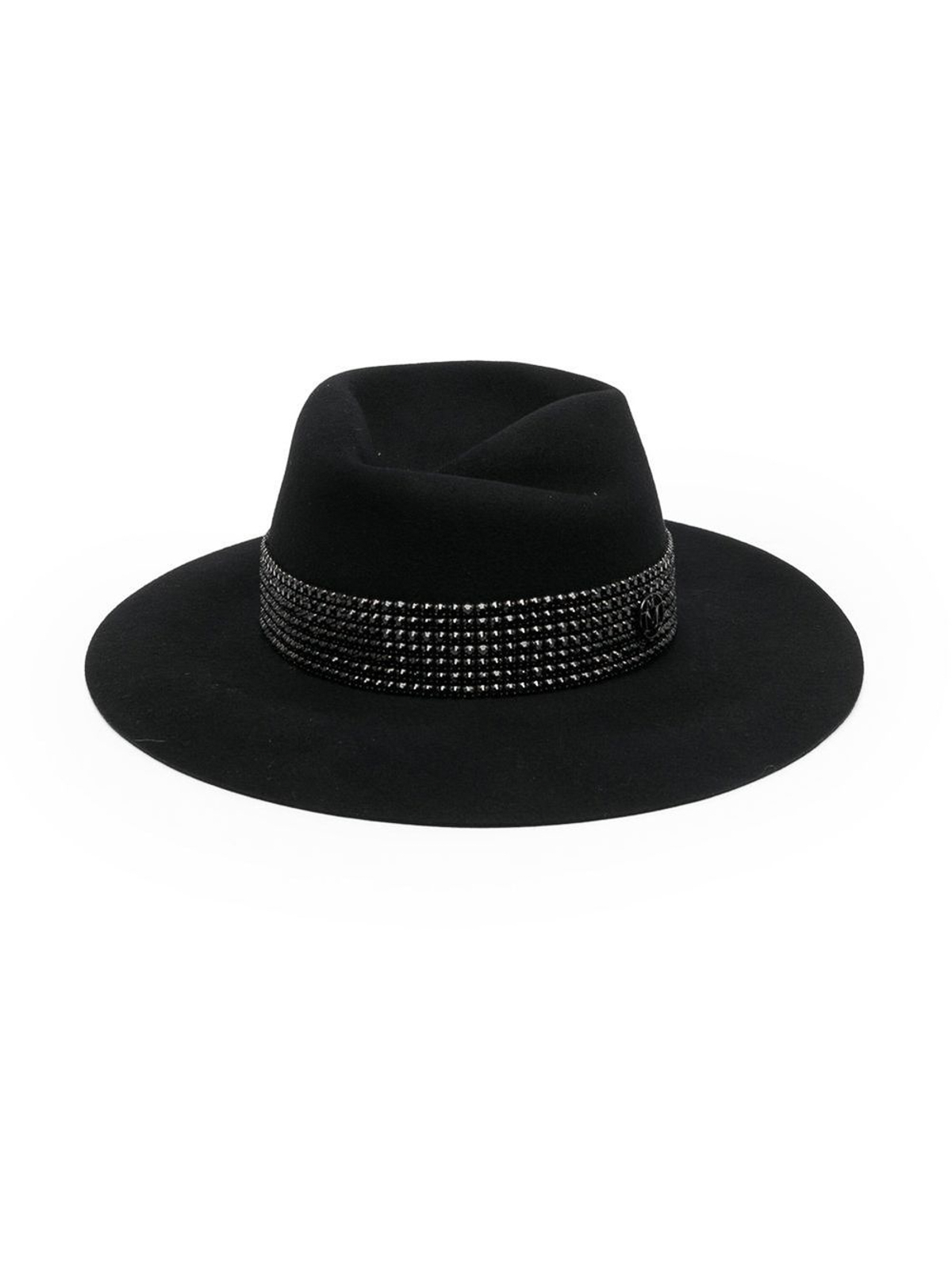 Shop Maison Michel Virginie Strass Belt On Wool Felt Fedora Hat In Black