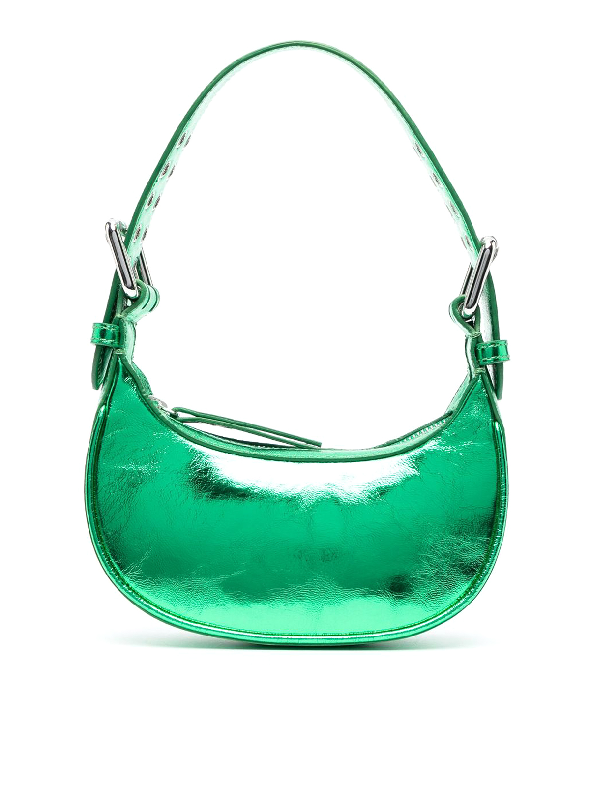 By Far Mini Soho Metallic Leather Shoulder Bag In Green