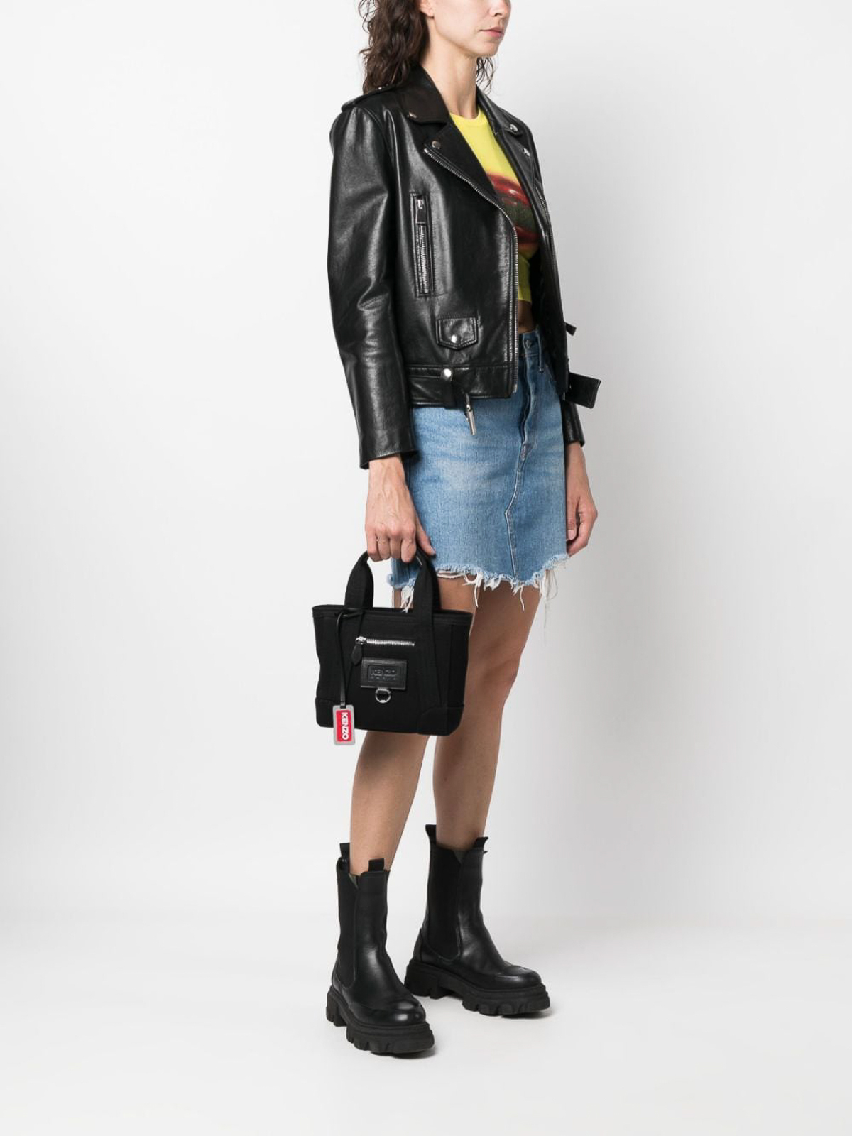 Kenzo Kenzo tag cotton mini tote bag - Black | FD62SA921F0199