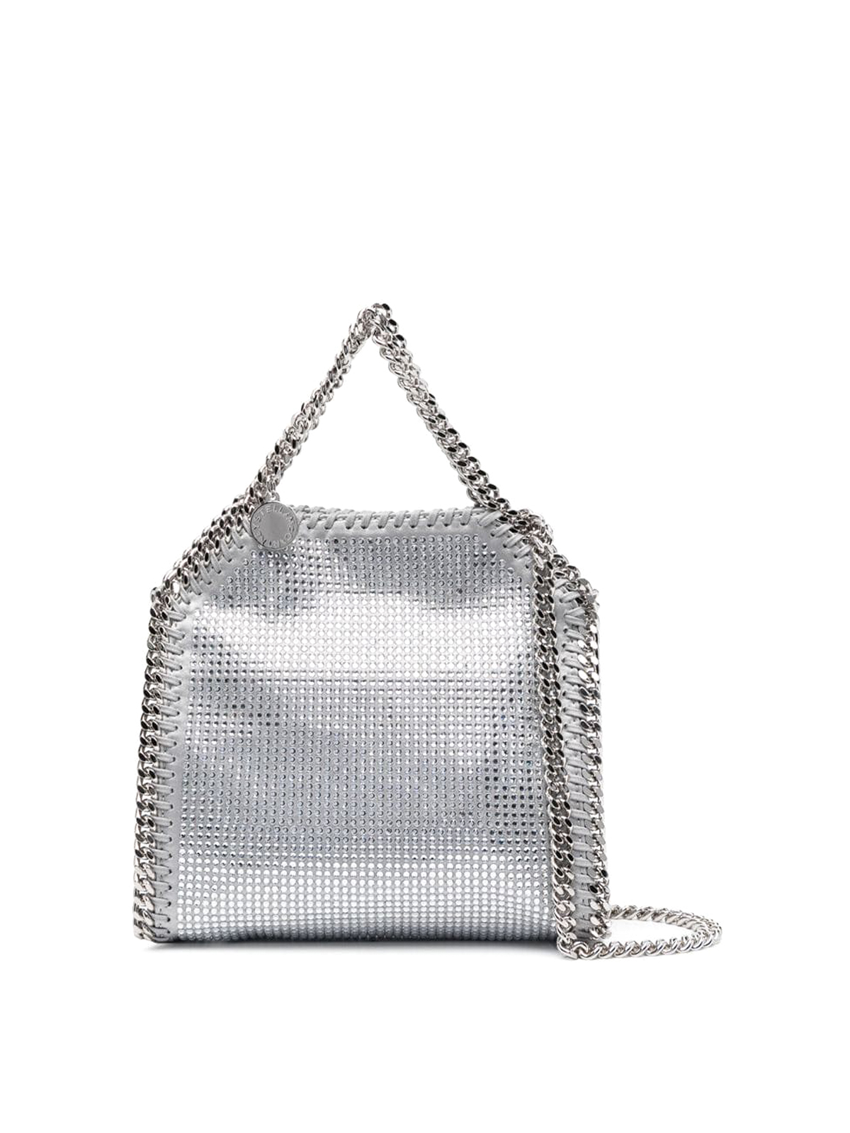 Stella Mccartney Falabella Tiny All Over Crystal Tote Bag In Silver