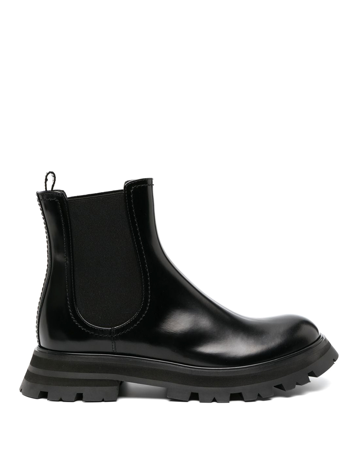 Alexander Mcqueen Chelsea Shiny Leather Ankle Boots In Negro