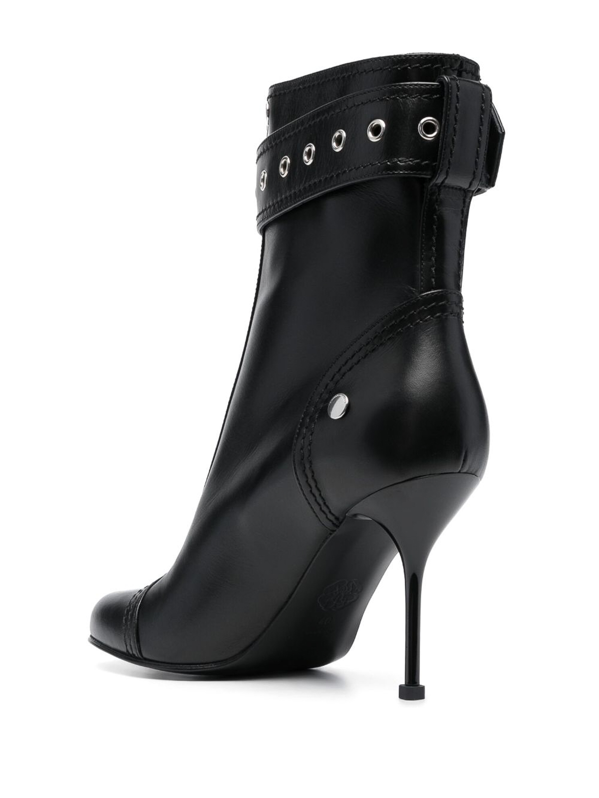 Shop Alexander Mcqueen Leather Heel Ankle Boots In Negro