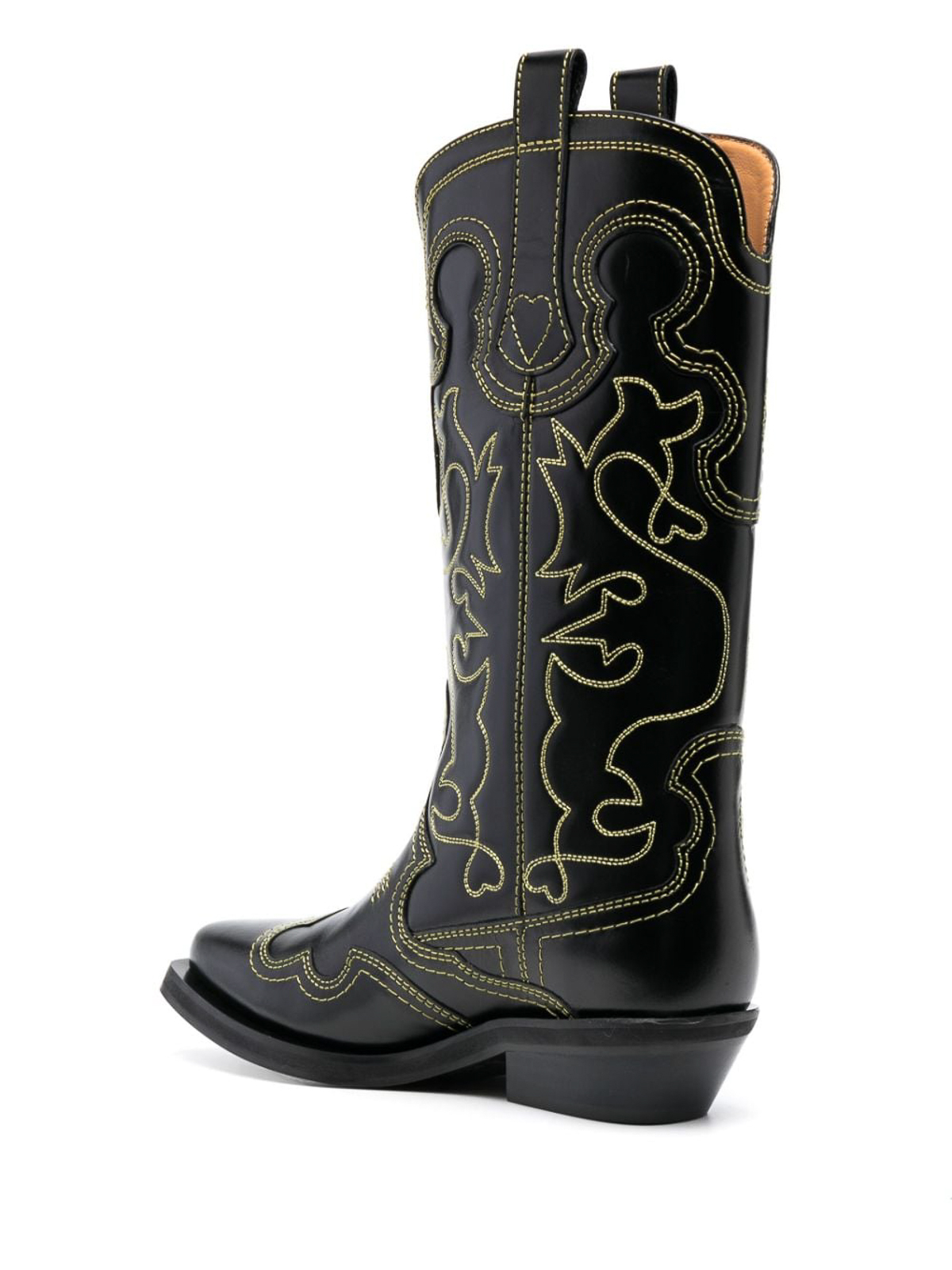 Shop Ganni Embroidered Leather Western Boots In Negro