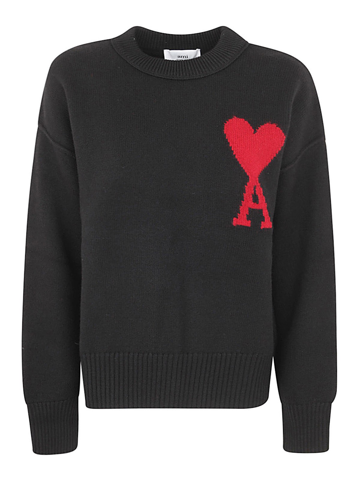 Ami Alexandre Mattiussi Red Adc Wool Crewneck Sweater In Black