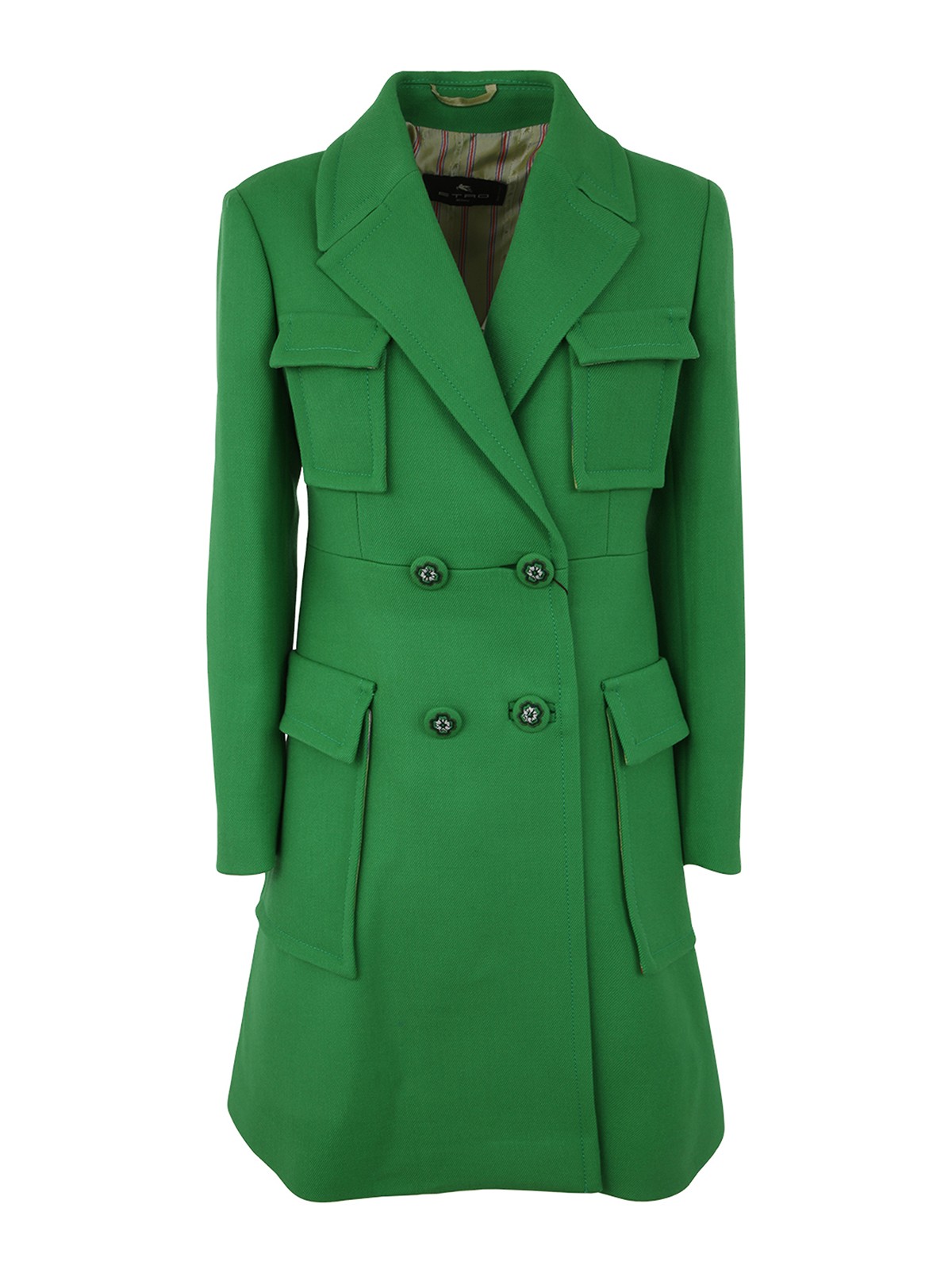 Etro Floral Button Detailed Coat In Green