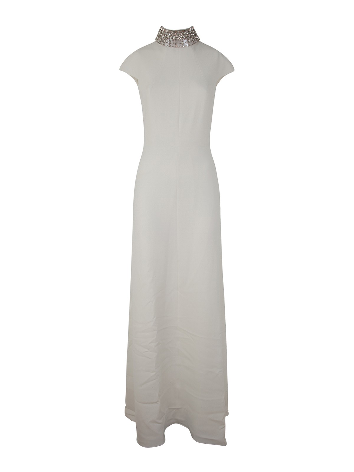 Max Mara Perim Long Dress With Crystal Neck In White