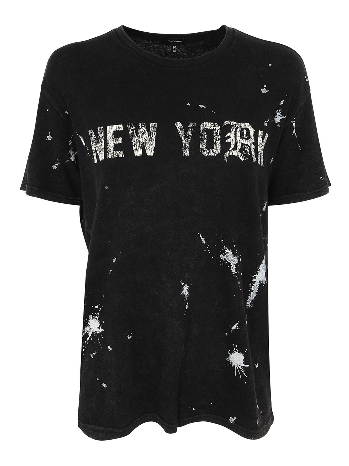 R13 Paint Splatter New York Boyfriend Stretch Recycled Cotton Graphic T-shirt In Black
