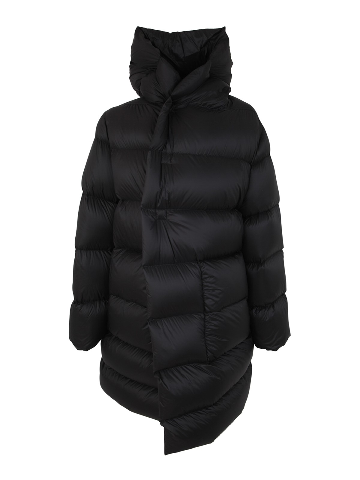 Rick Owens Quilted Black Down Coat With Design In Black