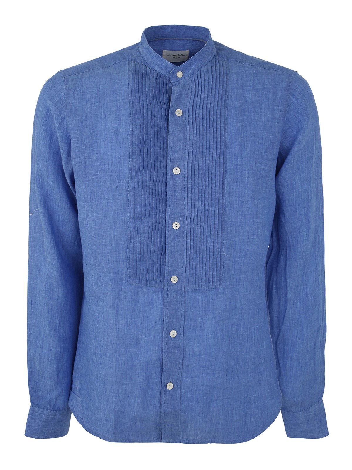 Shop Tintoria Mattei Plastron Linen Shirt In Blue