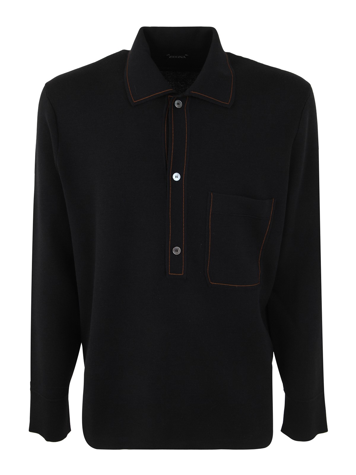 Zegna Contrast-stitch Wool-blend Polo Shirt In Black