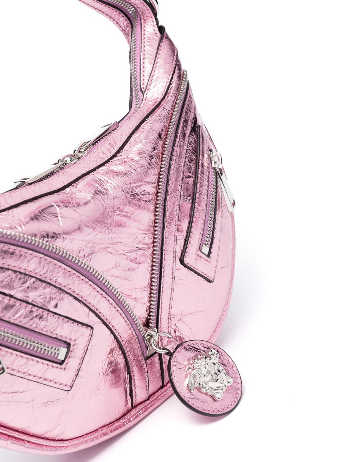 Shop Versace Small Hobo Lamb Leather In Pink