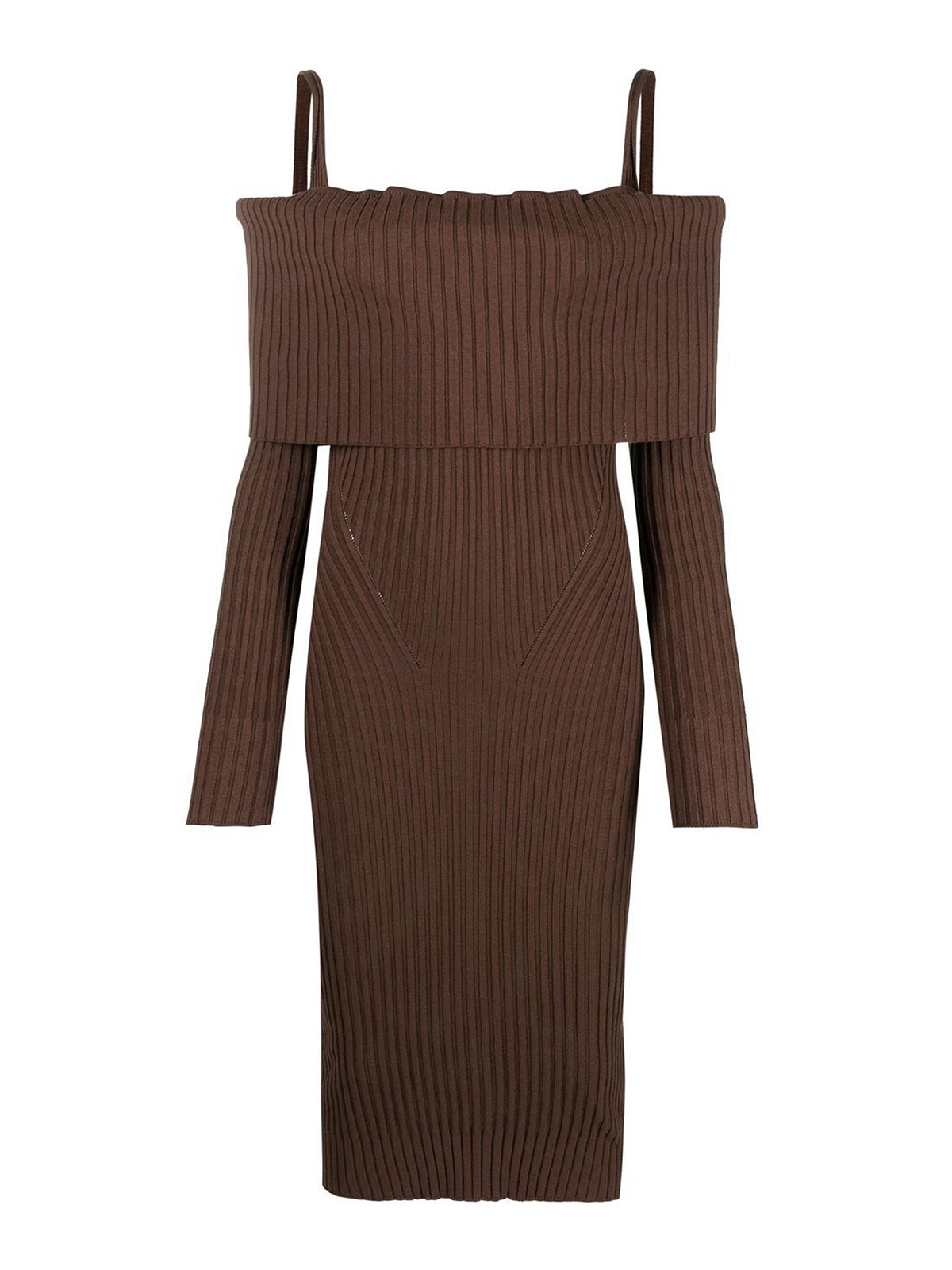 Andreädamo Ribbed Knit Midi Strapless Dress In Brown