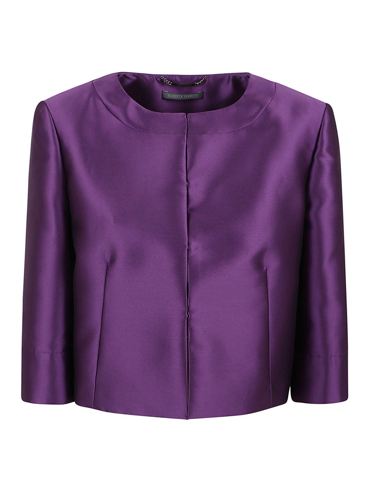 Alberta Ferretti Cropped Satin Jacket In Purple