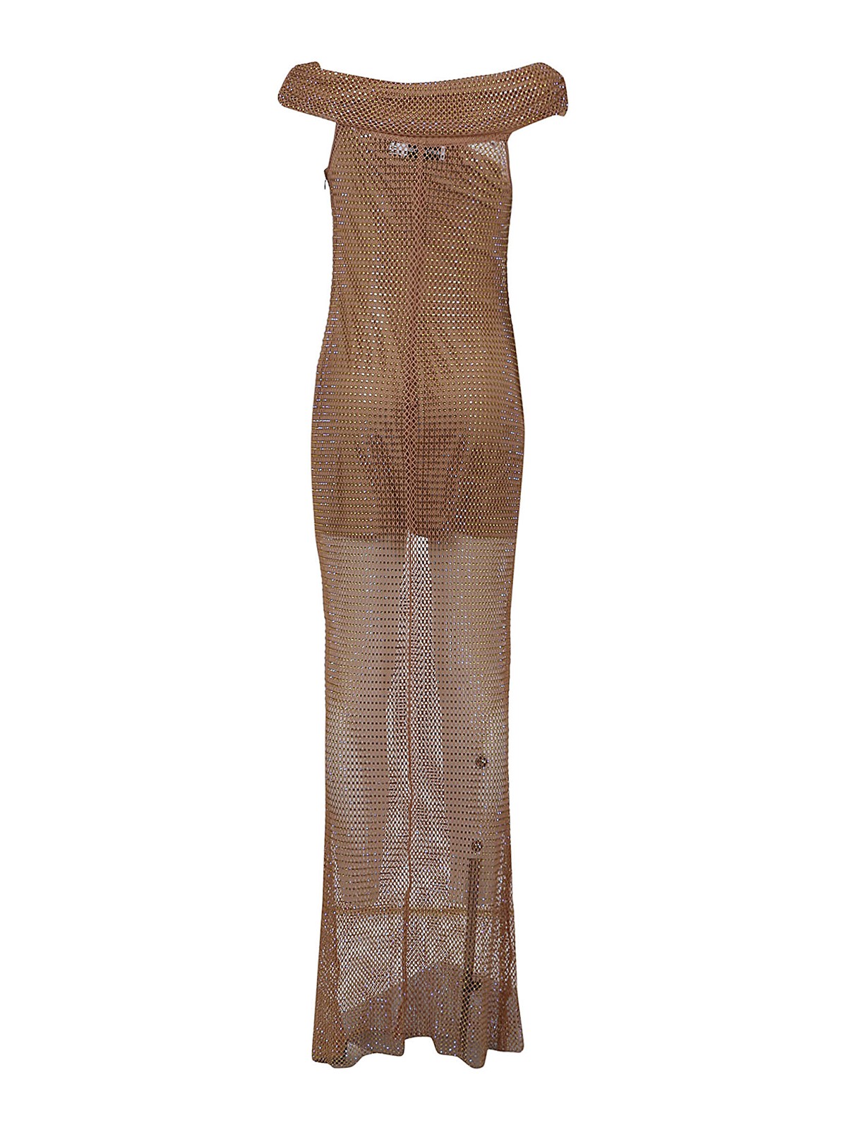 Self Portrait Tan hotfix fishnet maxi dress - Women|SS23002XNNUDE