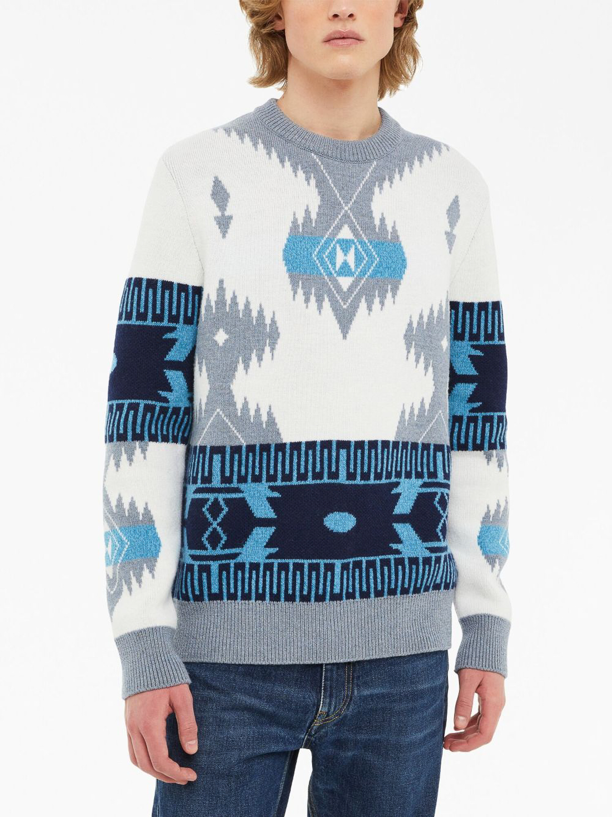Shop Alanui `icon` Jacquard Crew-neck Sweater In Plata