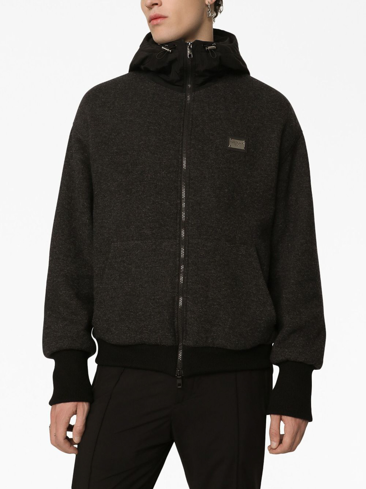 Shop Dolce & Gabbana Jacket With Hood And Tag In Negro