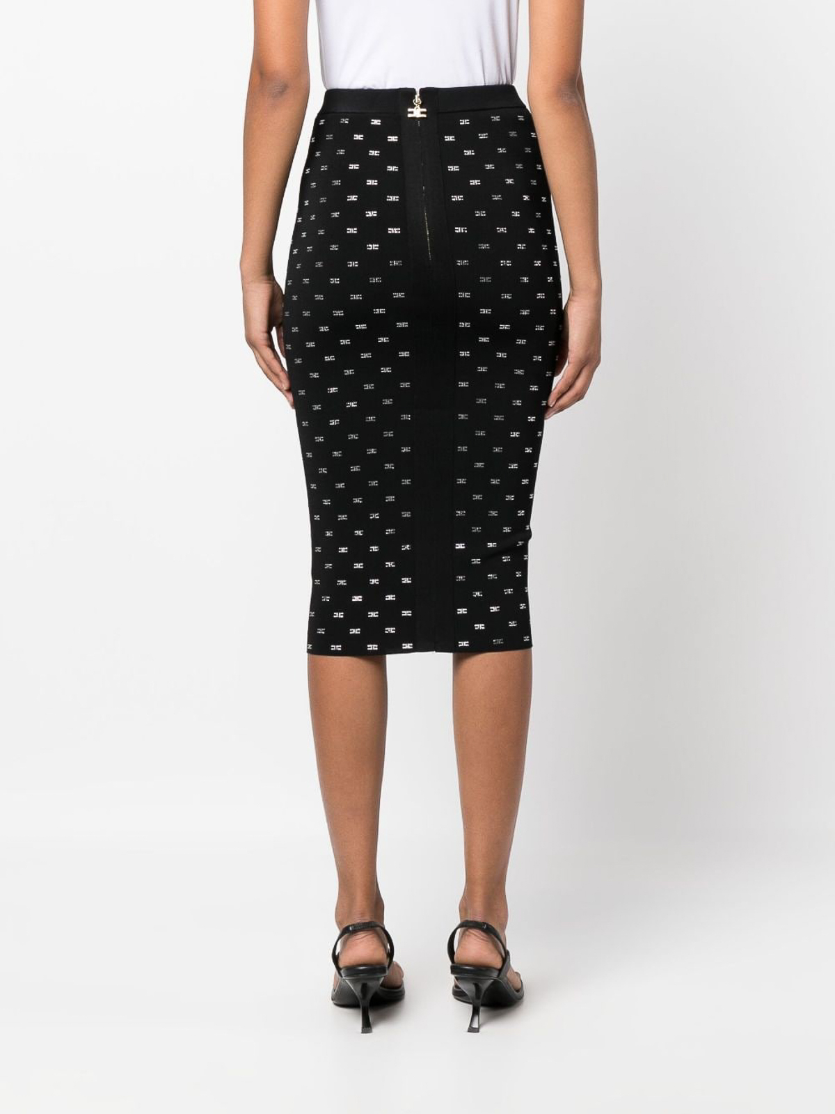 Shop Elisabetta Franchi Knit Midi Skirt In Negro