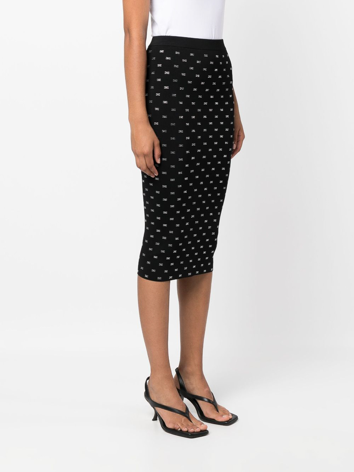 Shop Elisabetta Franchi Knit Midi Skirt In Negro