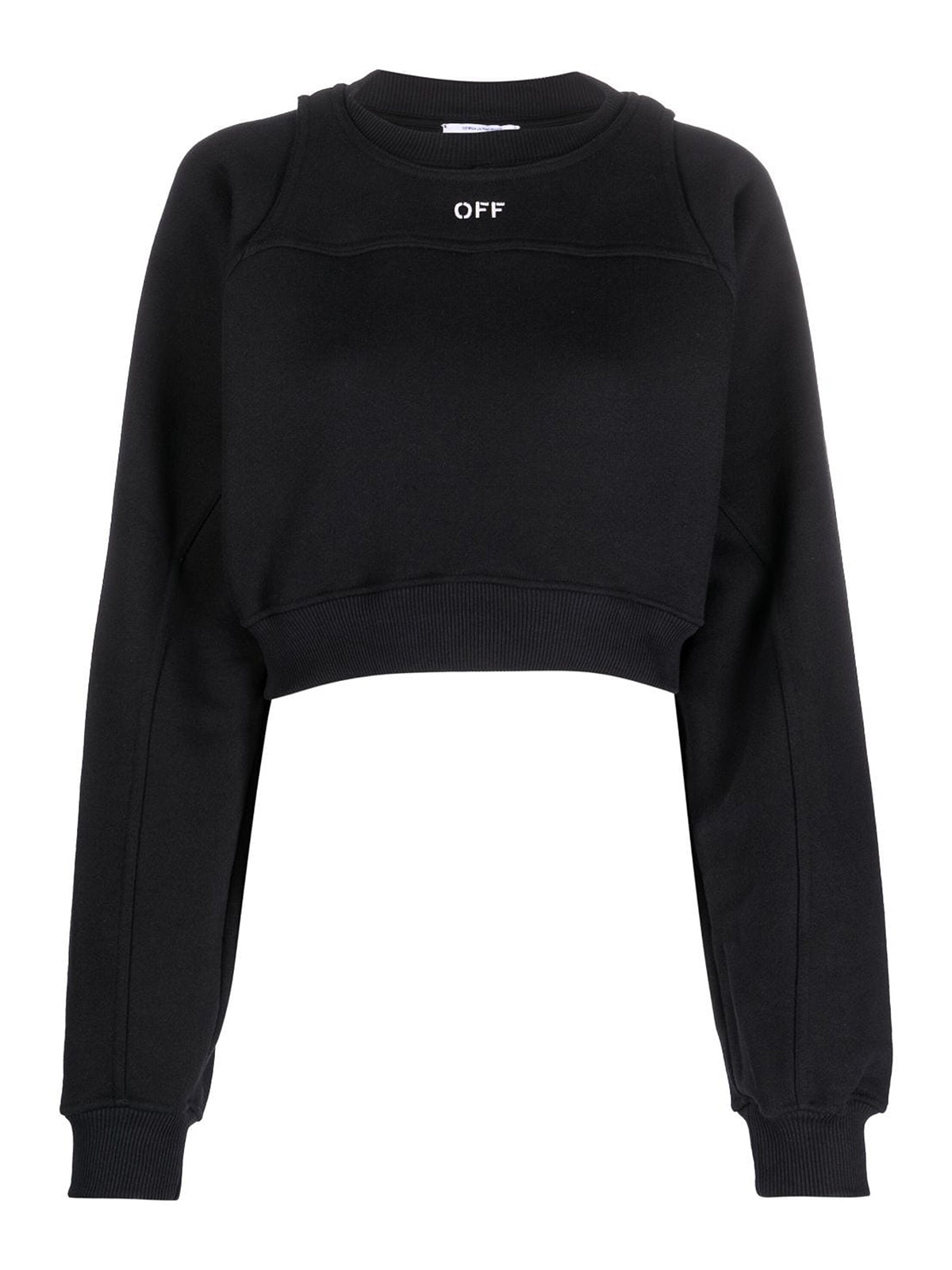 Shop Off-white `off Stamp` Cropped Crew-neck Sweatshirt In Black