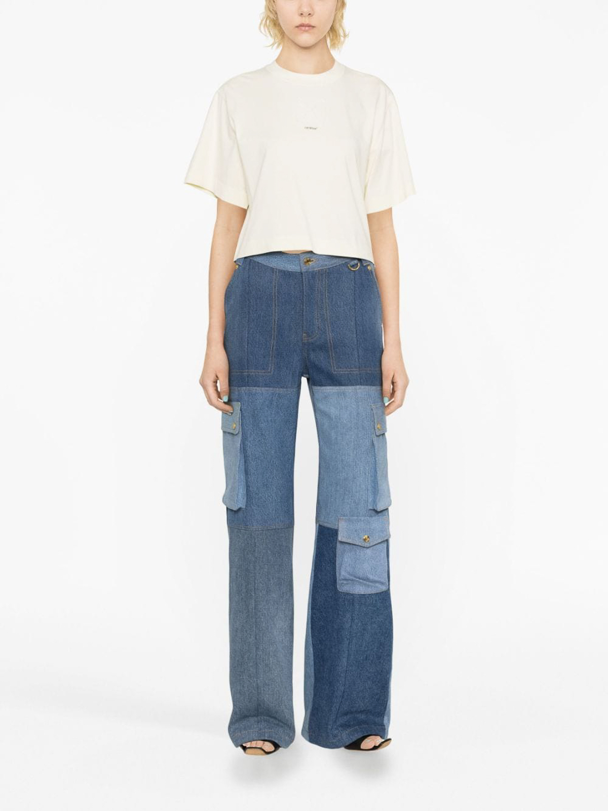 Shop Off-white `small Arrow Pearls` Cropped T-shirt In White