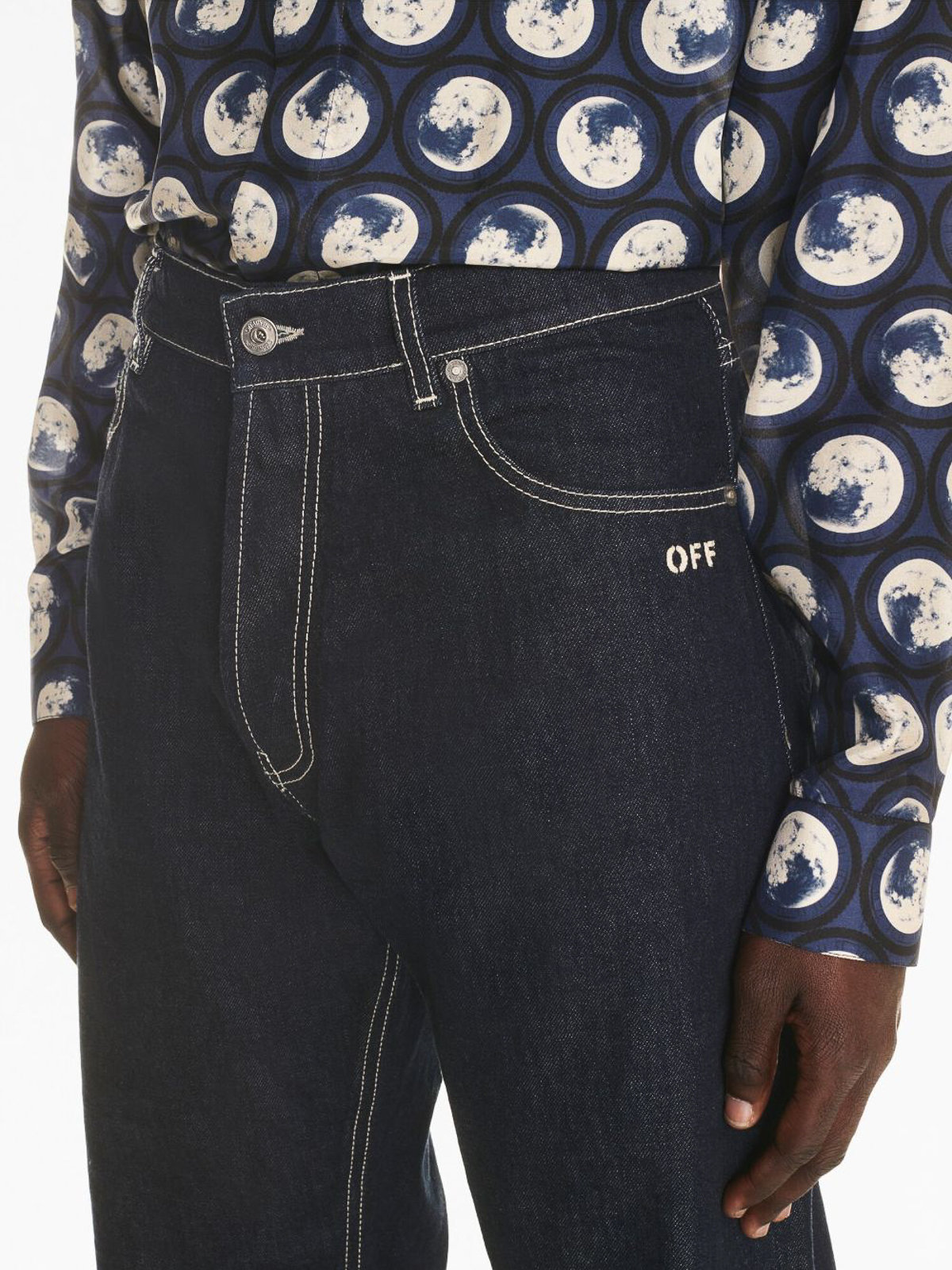 Shop Off-white `off Emb` Loose Jeans In Blue