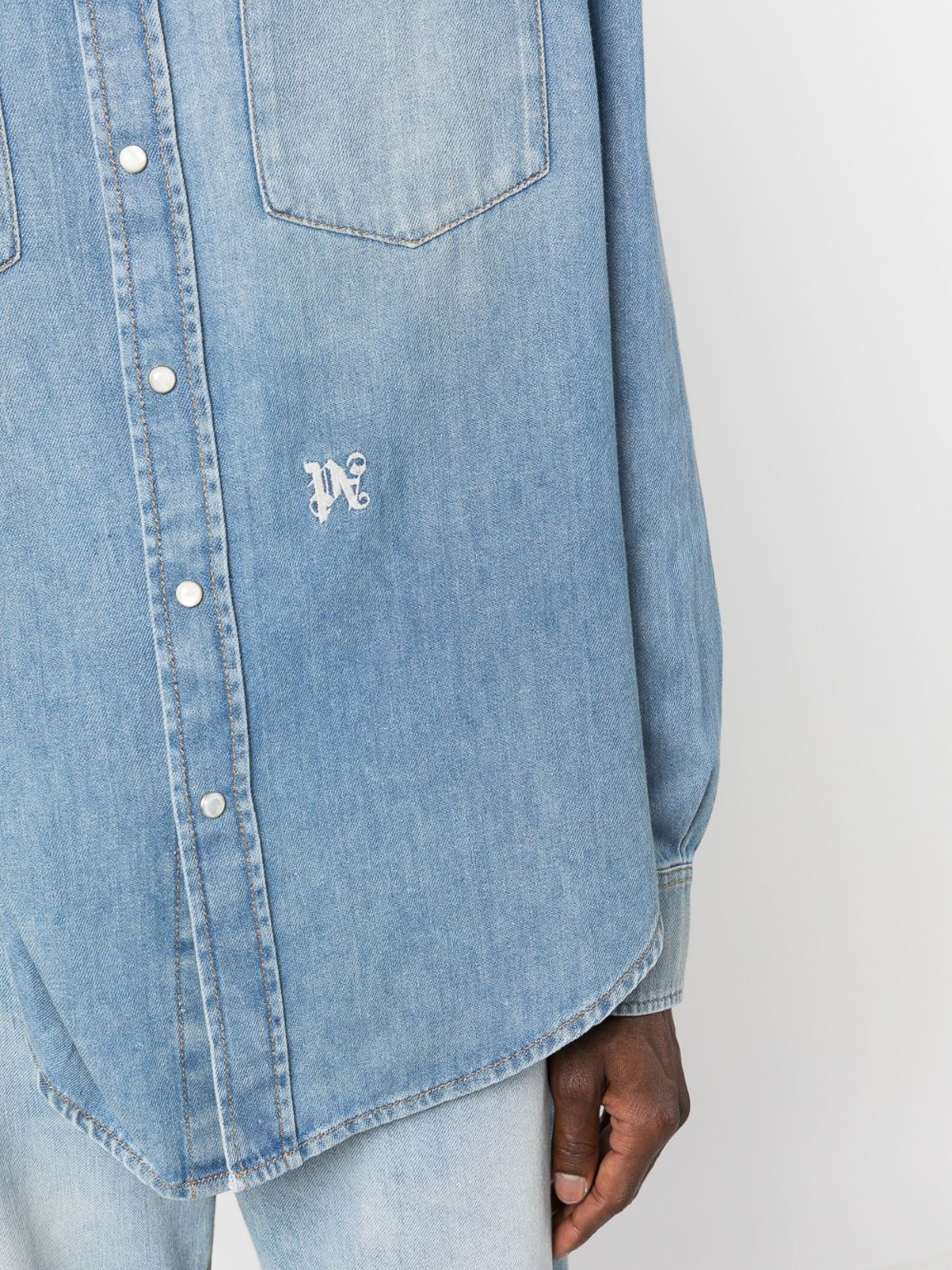 Monogram Denim Shirt in blue - Palm Angels® Official