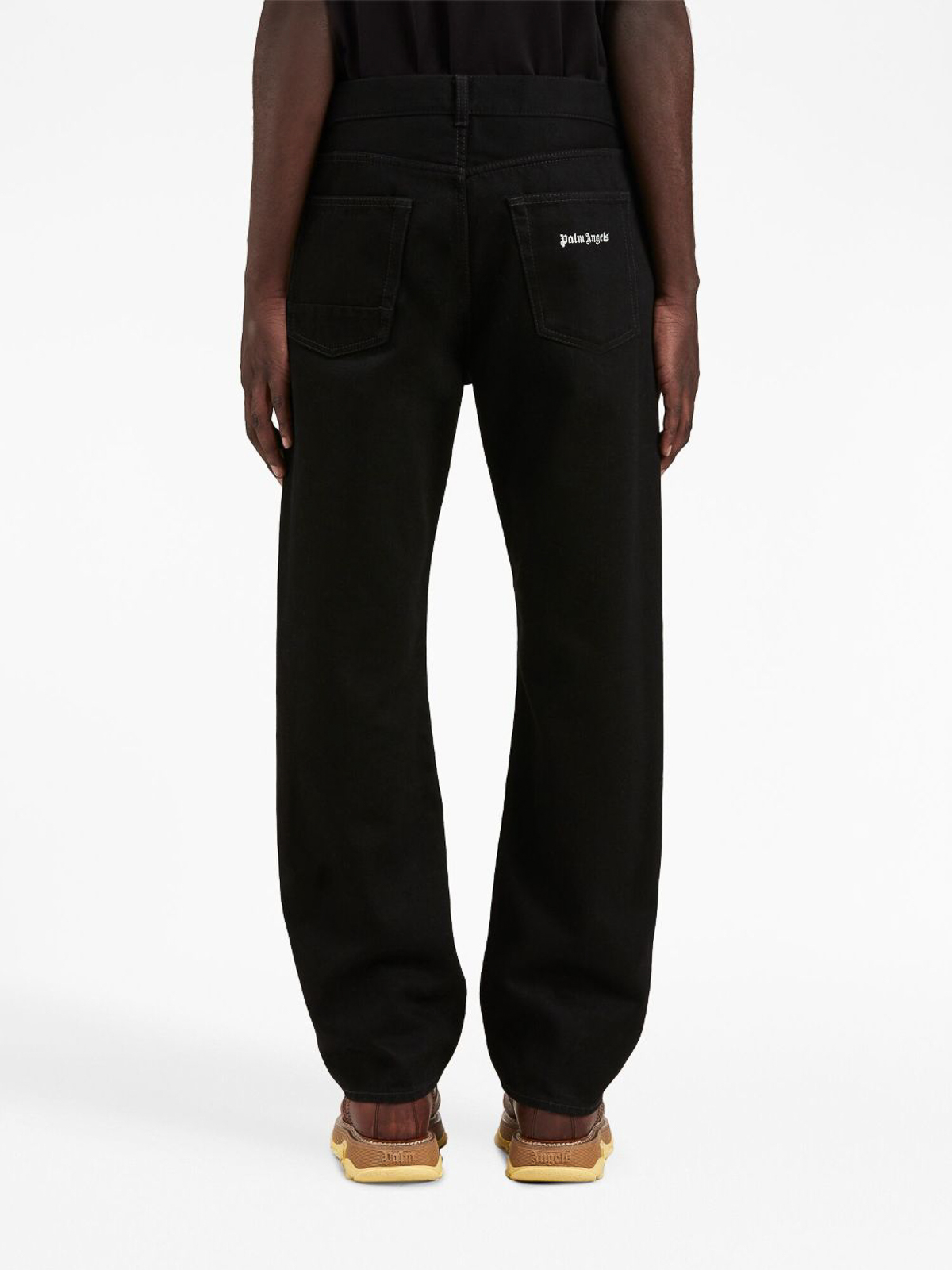 Shop Palm Angels Logo `bw` Loose 5-pocket Jeans In Negro