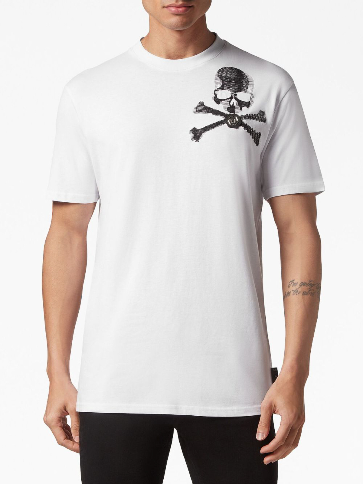 Shop Philipp Plein `skull&bones` Round-neck T-shirt In White