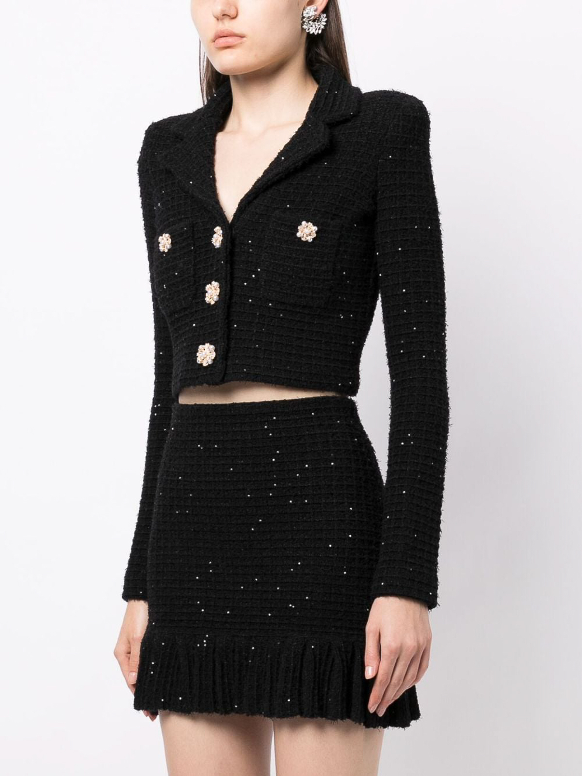 Self Portrait Sequin textured knit jacket - Black