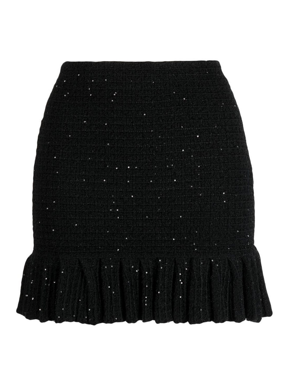Shop Self-portrait Sequin Textured Knit Skirt In Black