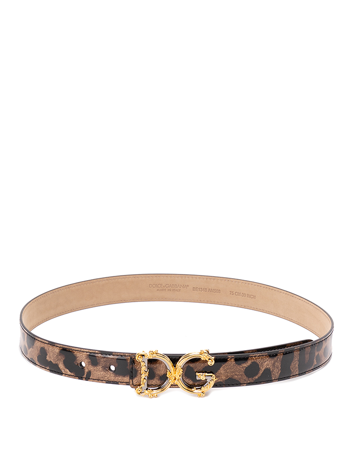 Shop Dolce & Gabbana Polished Leather Belt With Dg Logo Buckle In Estampado Animalier