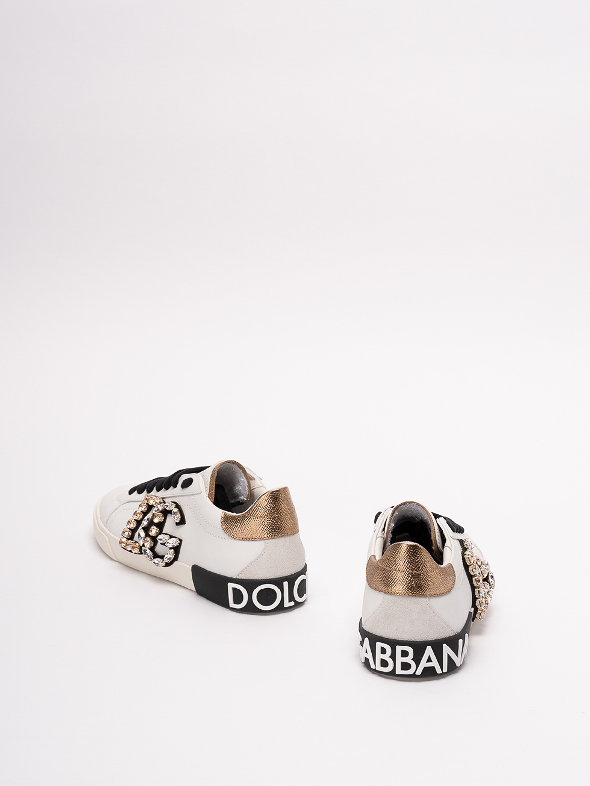 Shop Dolce & Gabbana Leather Vintage Sneakers With Dg Logo In Beige