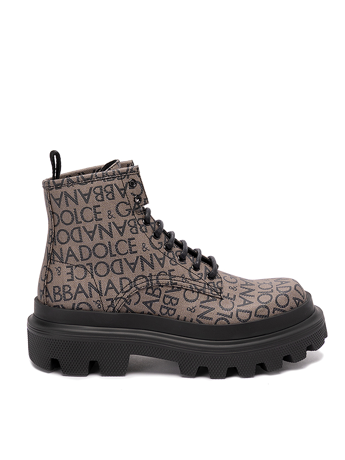 Dolce & Gabbana Jacquard Combat Boots In Brown