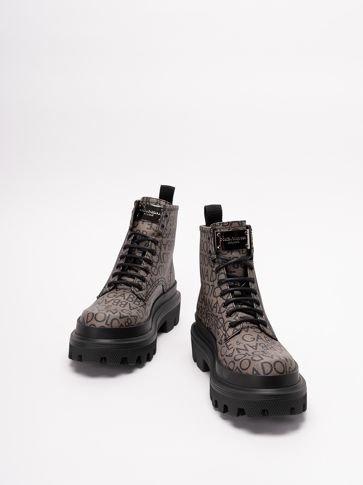 Shop Dolce & Gabbana Jacquard Combat Boots In Brown