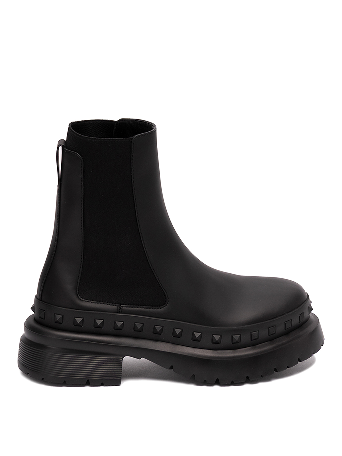 Valentino Garavani `rockstud` Leather Boots In Negro
