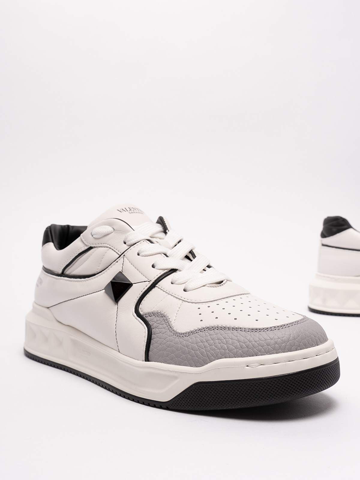 Shop Valentino `one Stud` Mid-top Sneakers In Gris