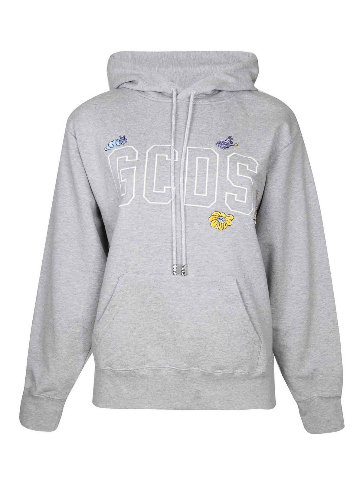 Shop Gcds Cotton Sweatshirt With Hood In Grey