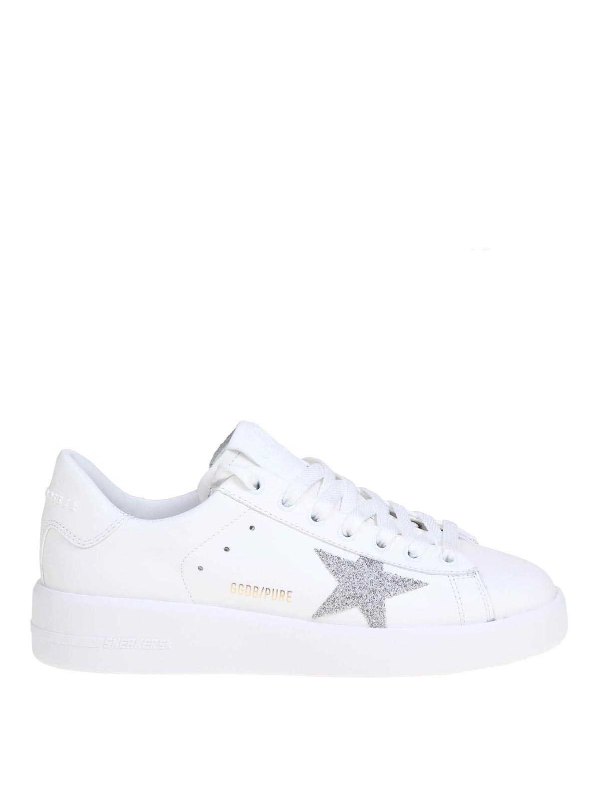 Golden Goose Pure Star Leather Trainers With Crystal Star In White