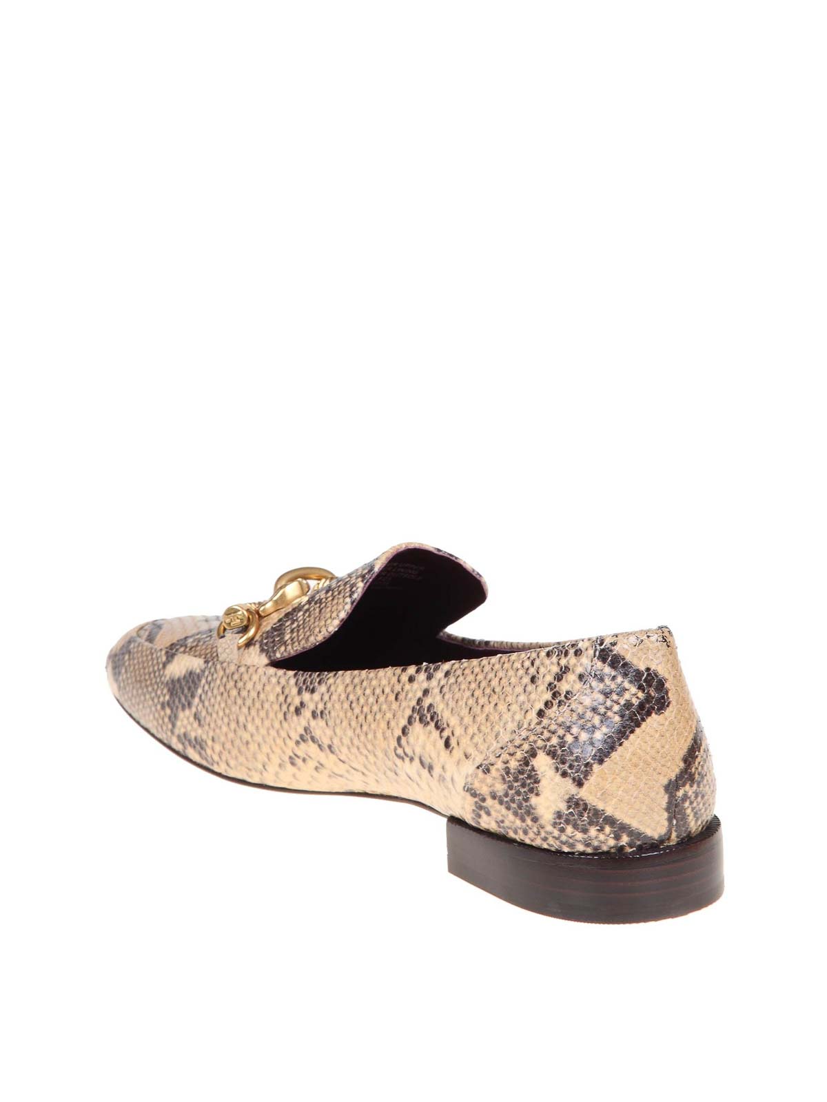 Shop Tory Burch Python Print Leather Loafers In Dark Beige
