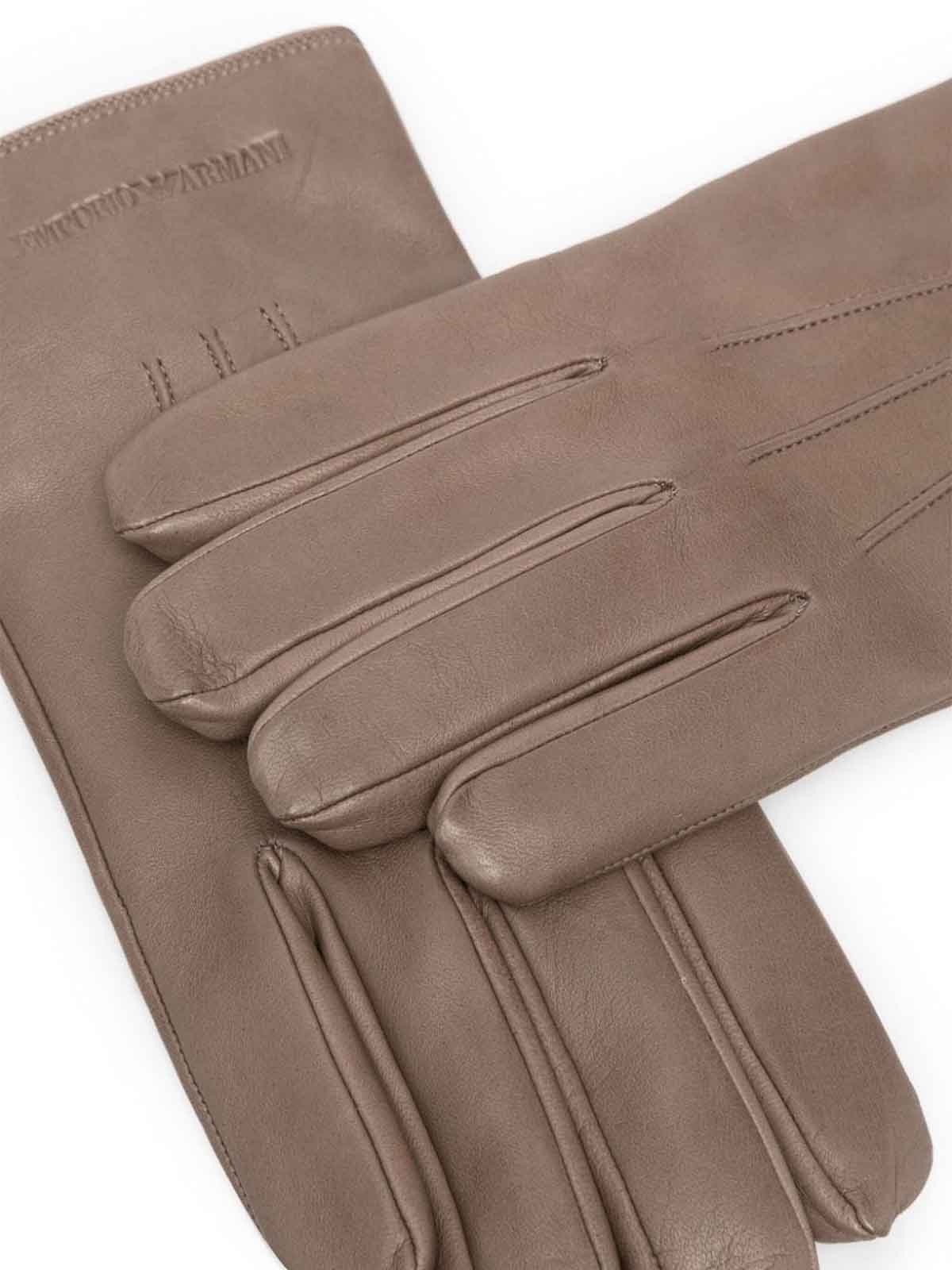 Shop Emporio Armani Leather Man Gloves In Grey